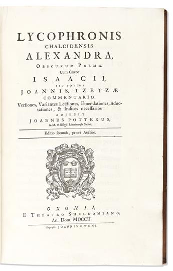 Lycophron. Lycophronis Chalcidensis Alexandra, obscurum poema. Cum Græco Isaacii, seu potius Joannis, Tzetzæ commentario.